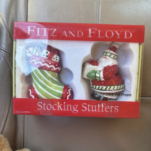 Fitz and Floyd Other - Fits In Floyd, Christmas Salt And Pepper Shakers Stocking,‎ And Santa 2007